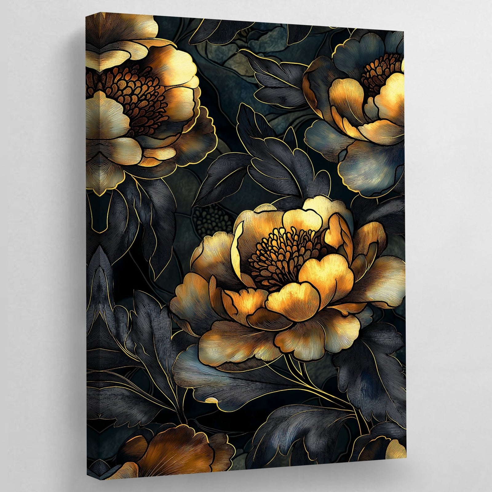 Tableau Fleurs Noir et Or - The Art Avenue
