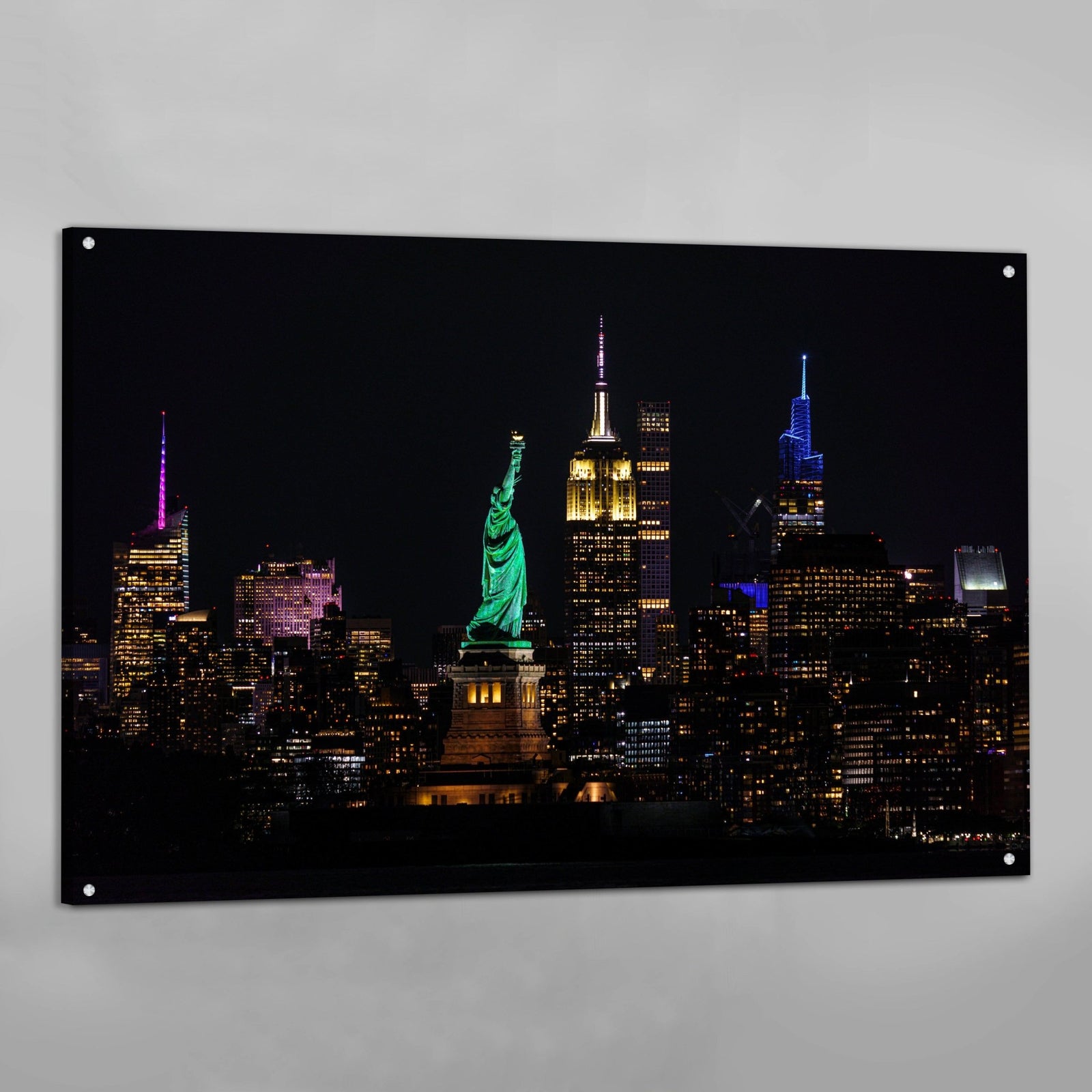 Tableau New York Statue de la Liberté Manhattan Skyline Nuit - The Art Avenue