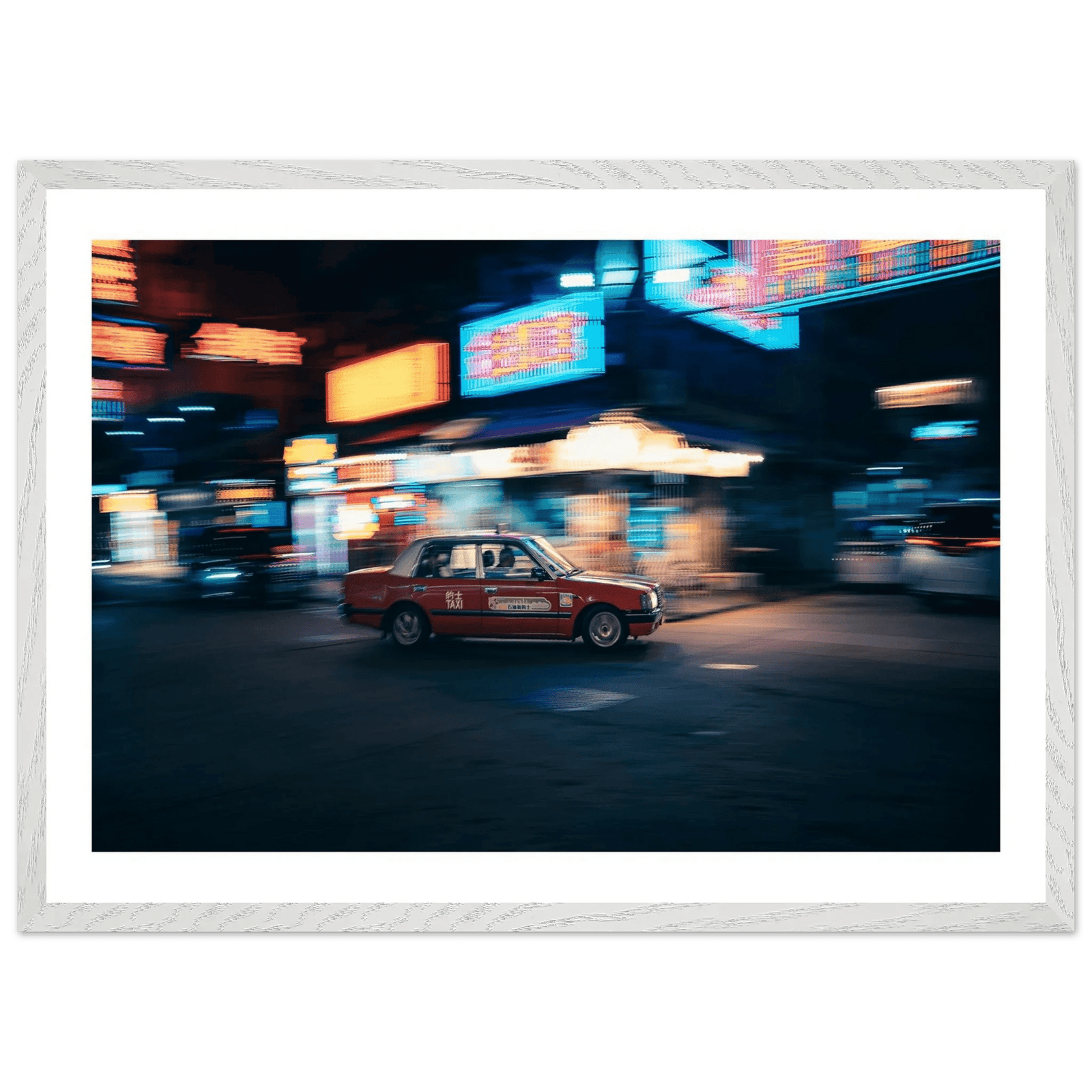 Tableau Photographie Taxi Rouge Nuit Urbaine Asiatique - The Art Avenue