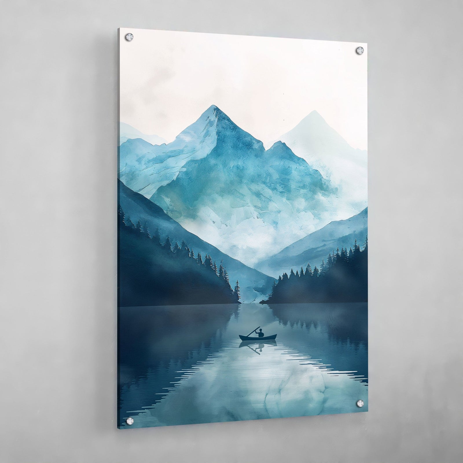 Tableau Scandinave Aquarelle Montagne Bleu - The Art Avenue