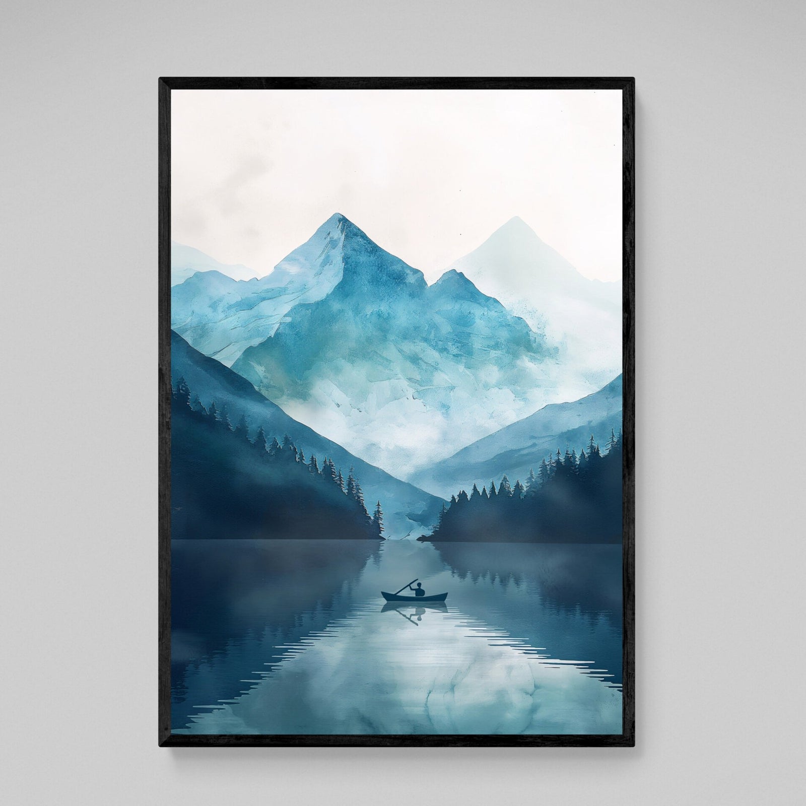 Tableau Scandinave Aquarelle Montagne Bleu - The Art Avenue