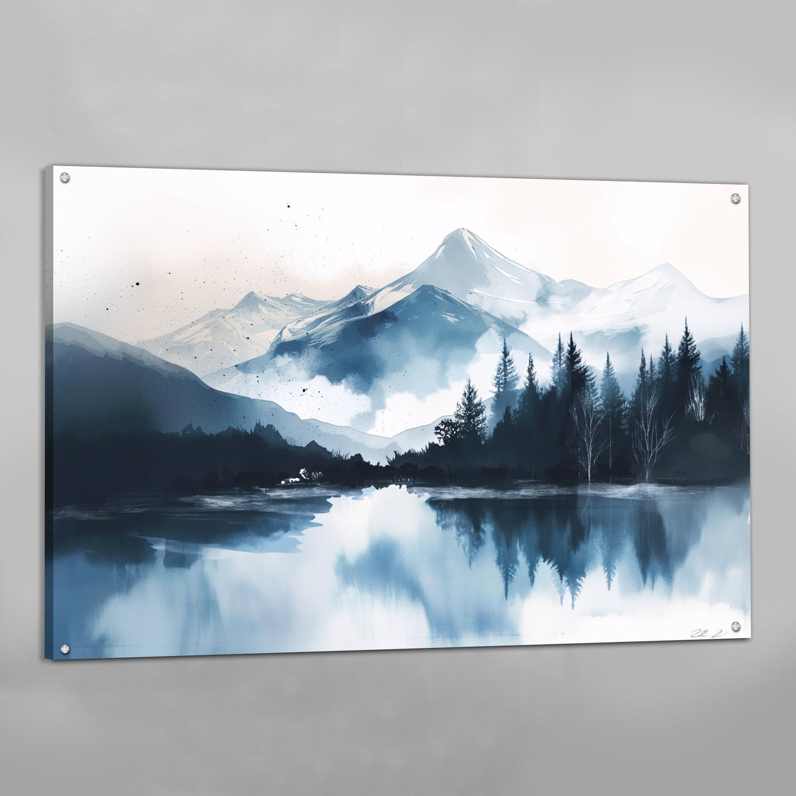 Tableau Scandinave Paysage Aquarelle Bleu - The Art Avenue