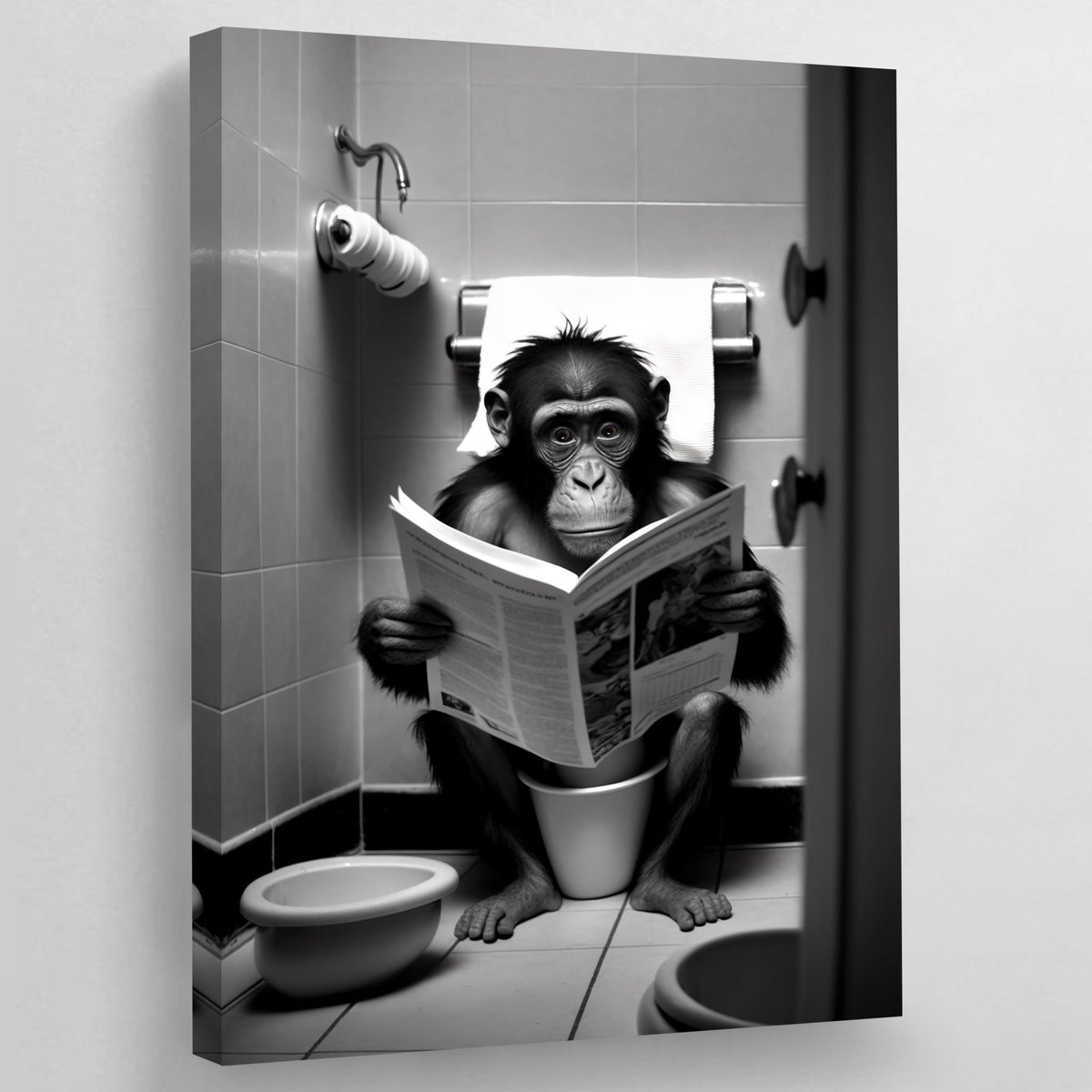 Tableau Singe Toilettes Noir et Blanc - The Art Avenue