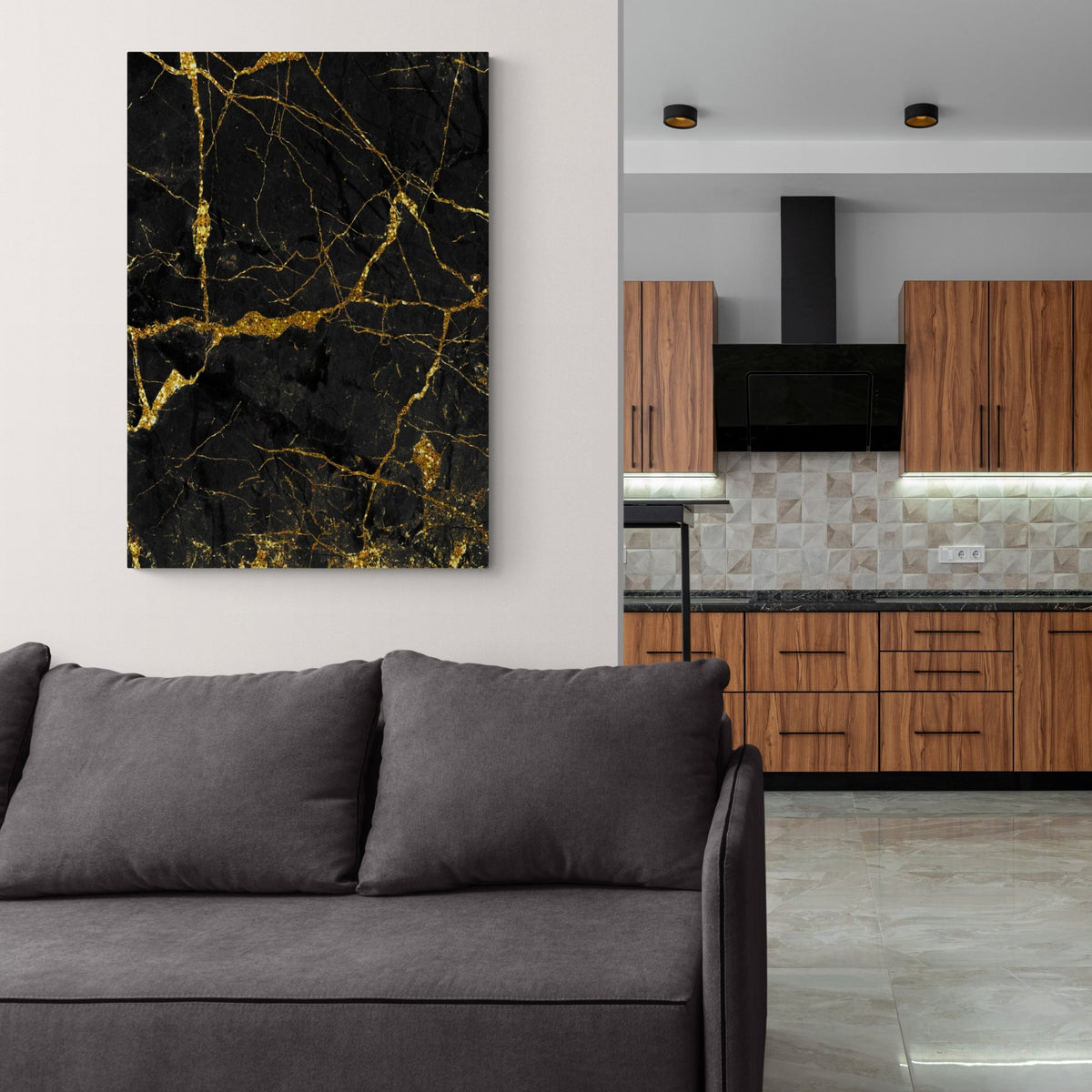 Tableau Marbre Noir Doré - The Art Avenue