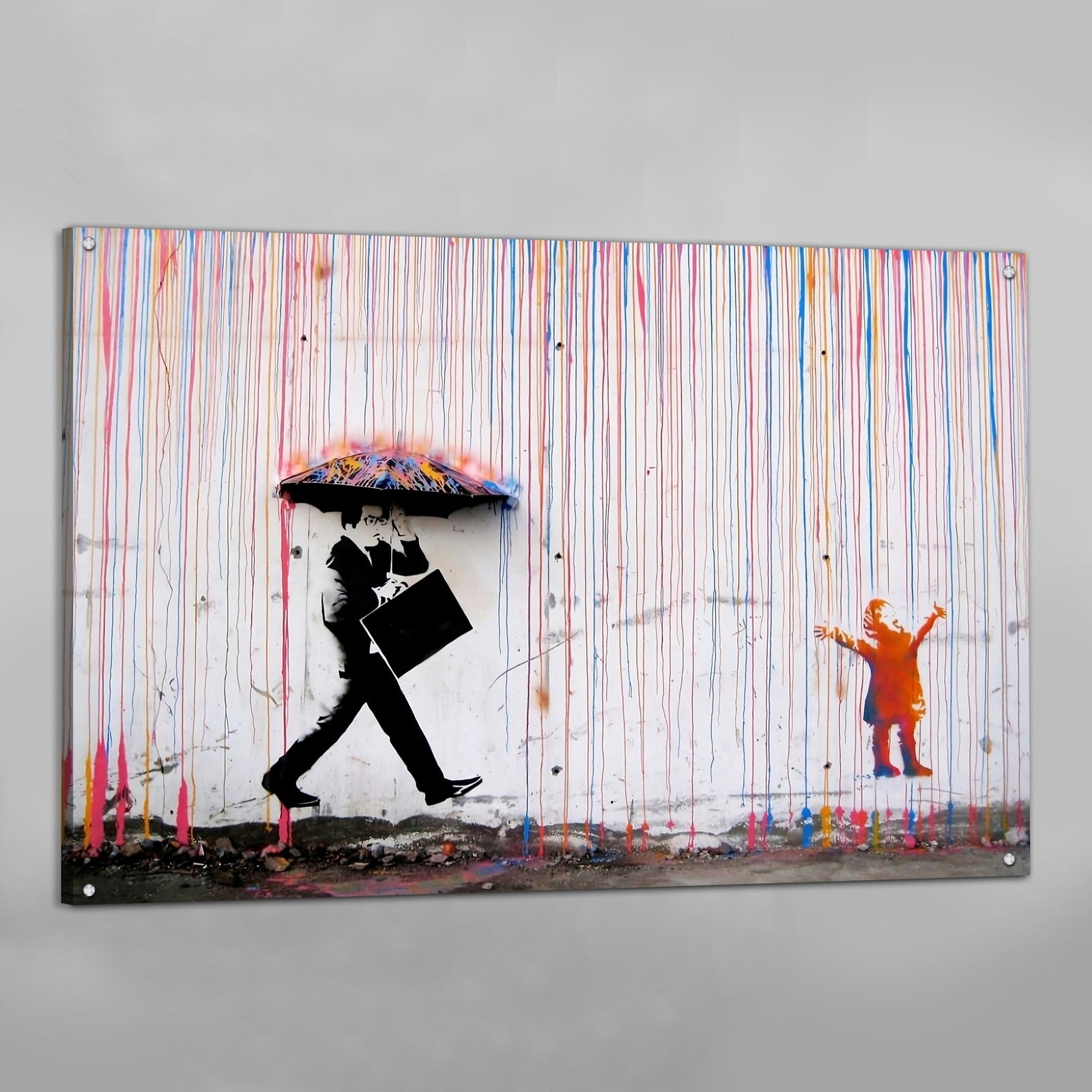 Tableau Banksy Colored Rain - The Art Avenue