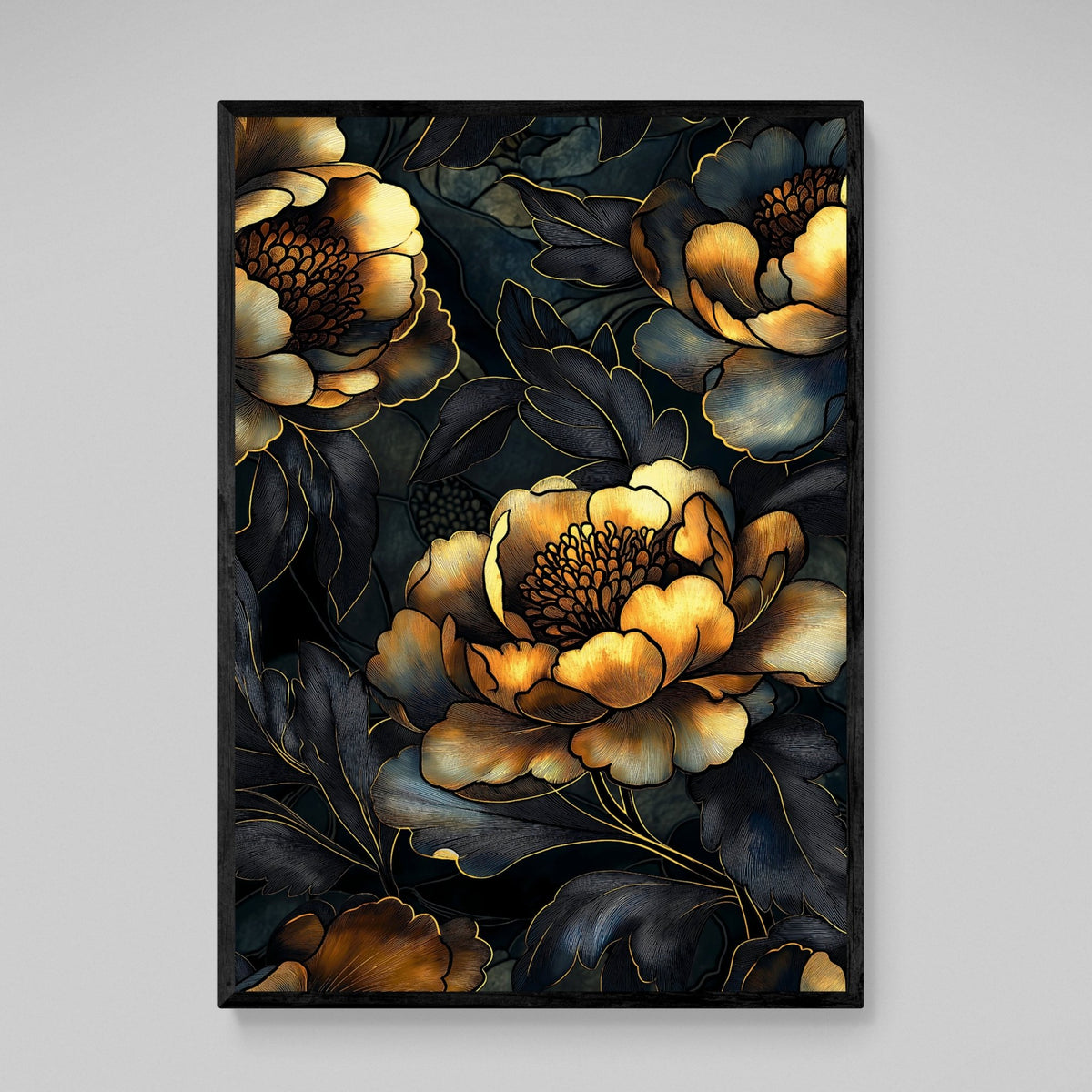 Tableau Fleurs Noir et Or - The Art Avenue