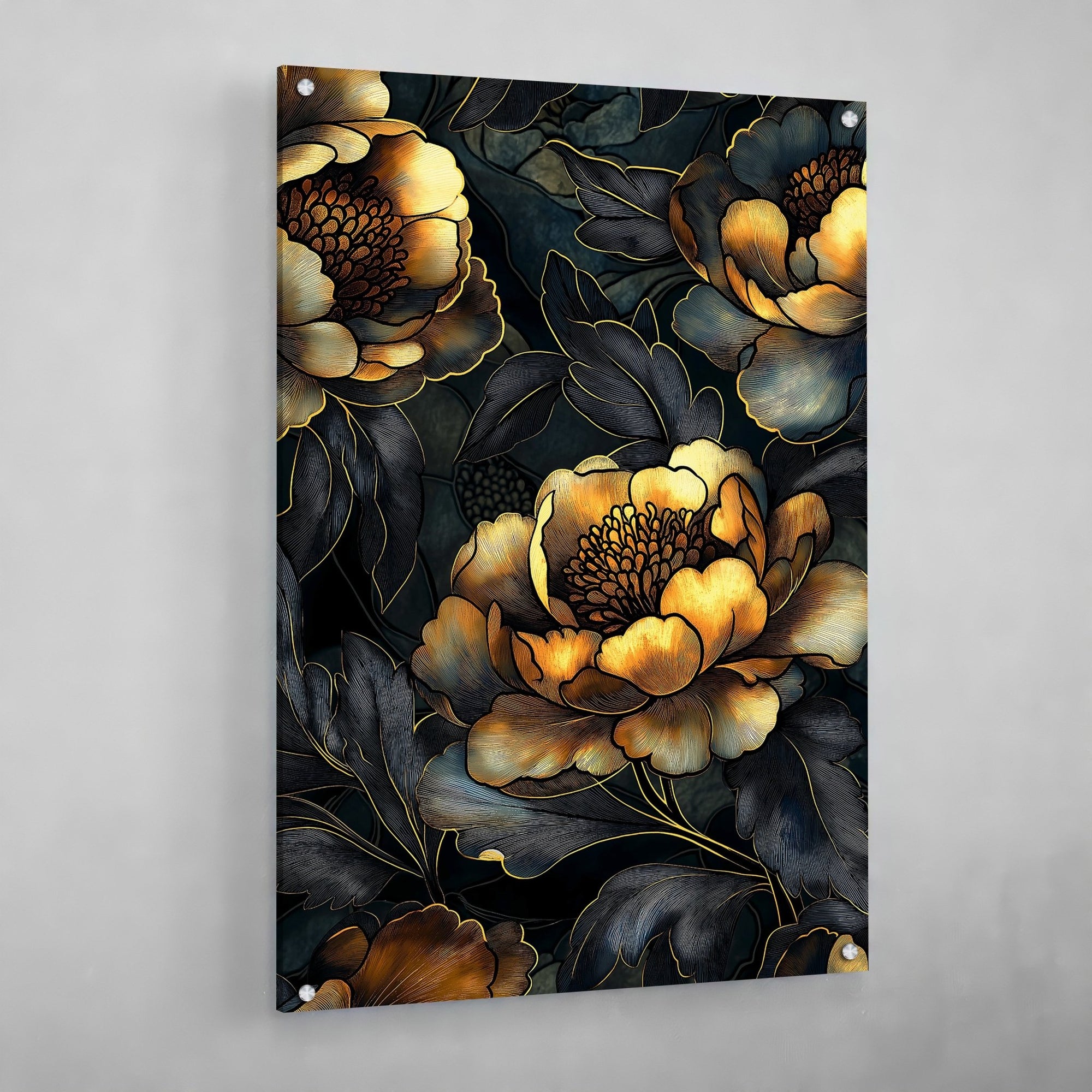 Tableau Fleurs Noir et Or - The Art Avenue