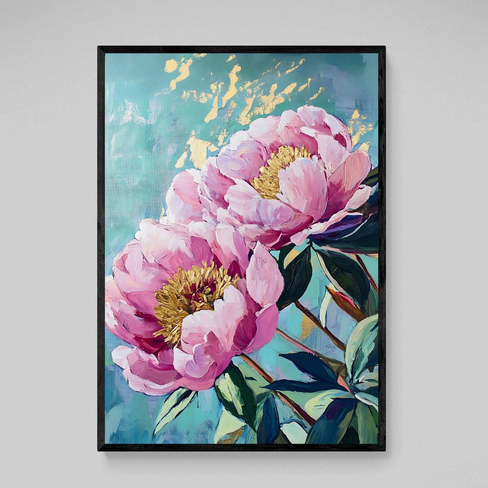 Tableau Fleurs Turquoise et Or - The Art Avenue