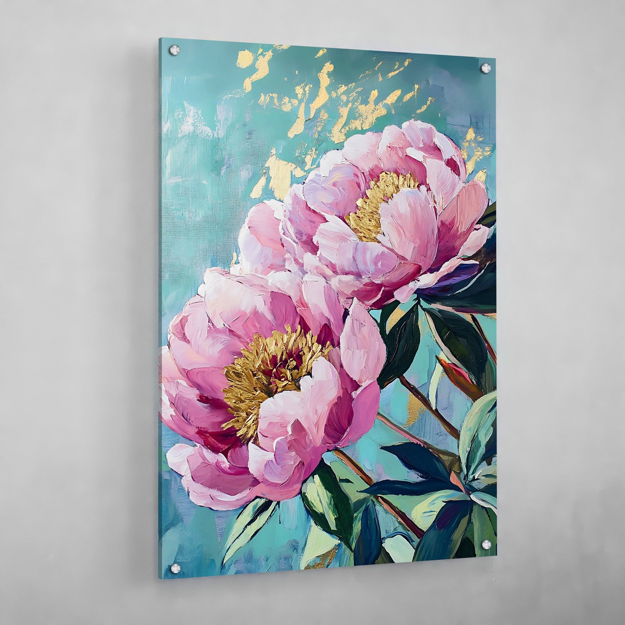 Tableau Fleurs Turquoise et Or - The Art Avenue