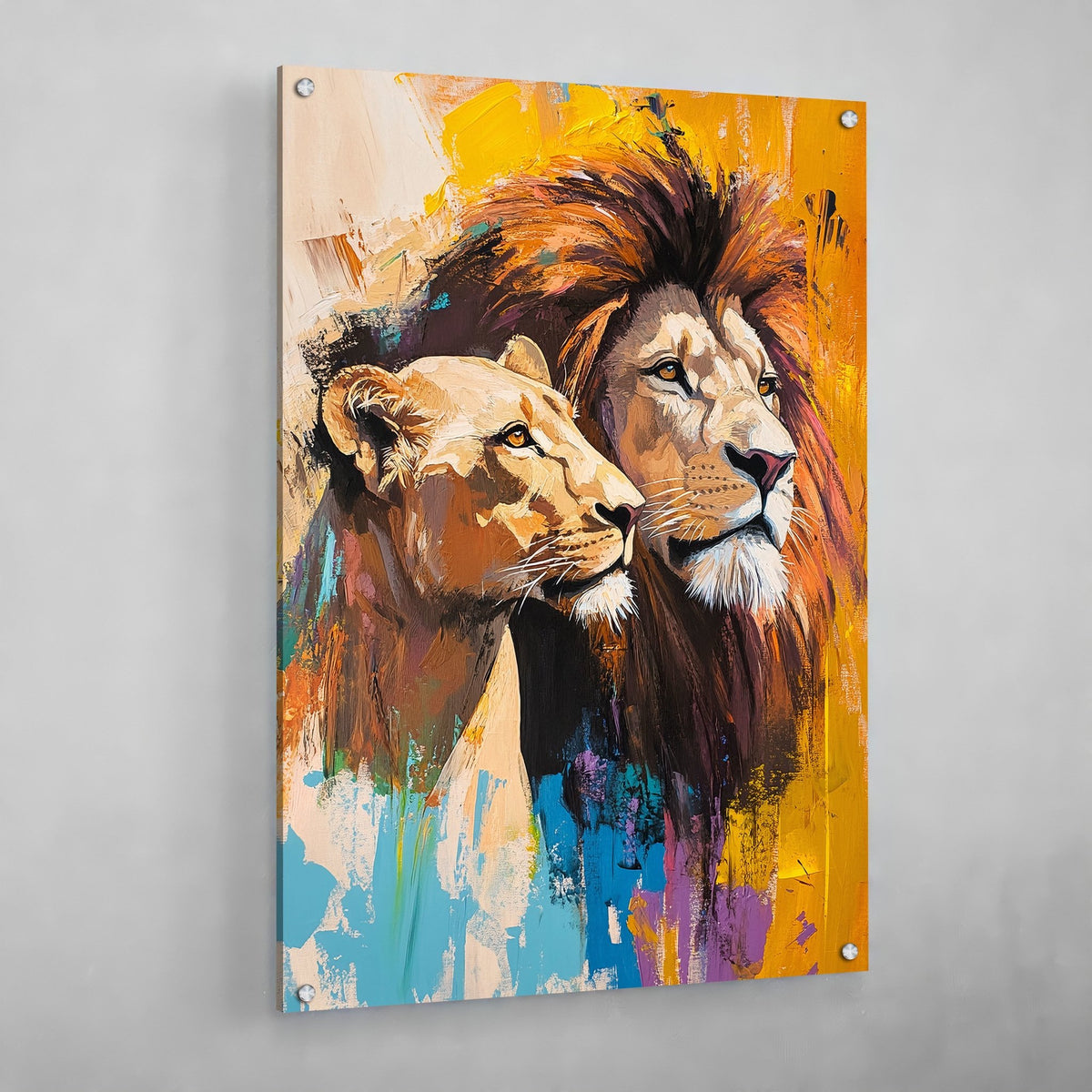 Tableau Lion et Lionne Coloré - The Art Avenue