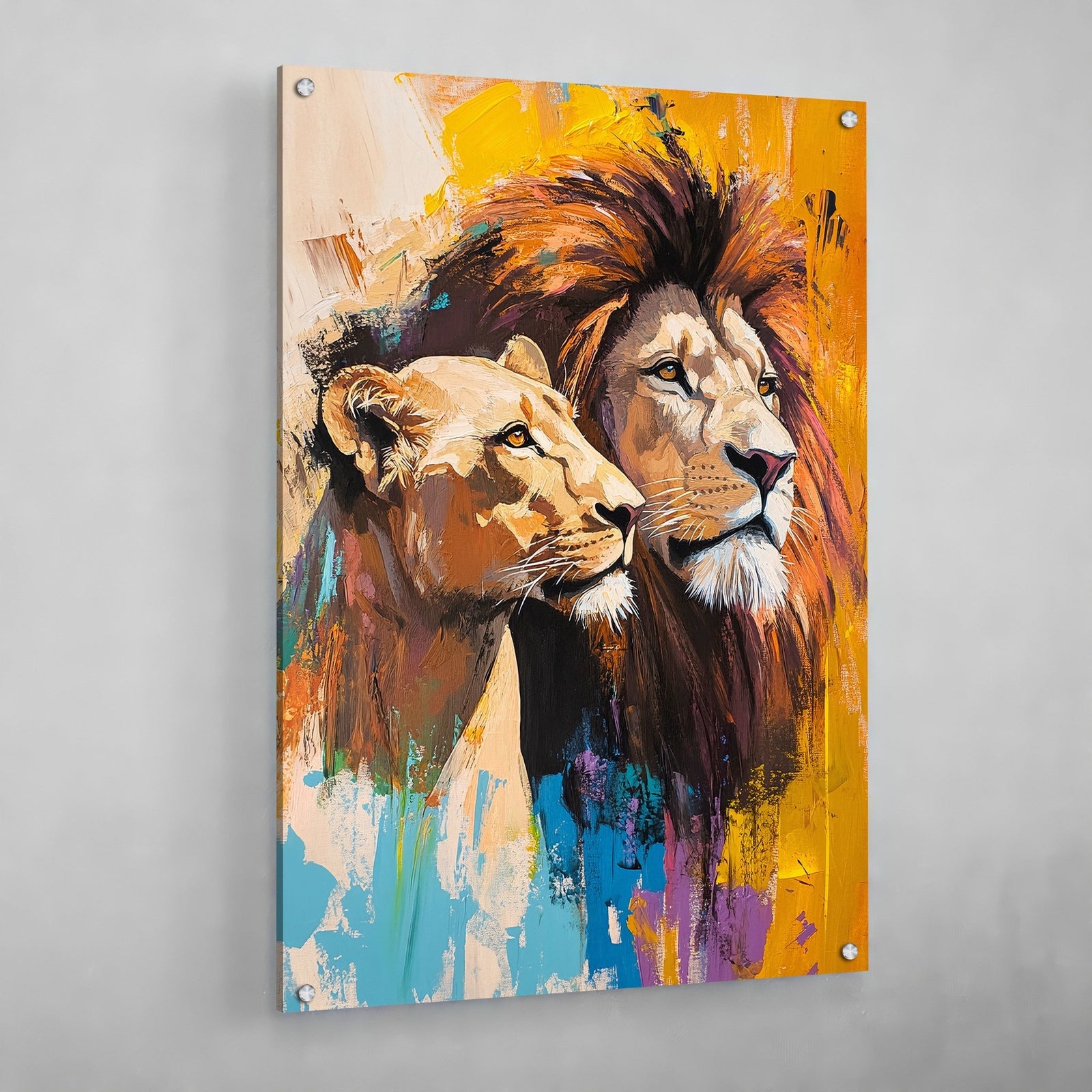 Tableau Lion et Lionne Coloré - The Art Avenue
