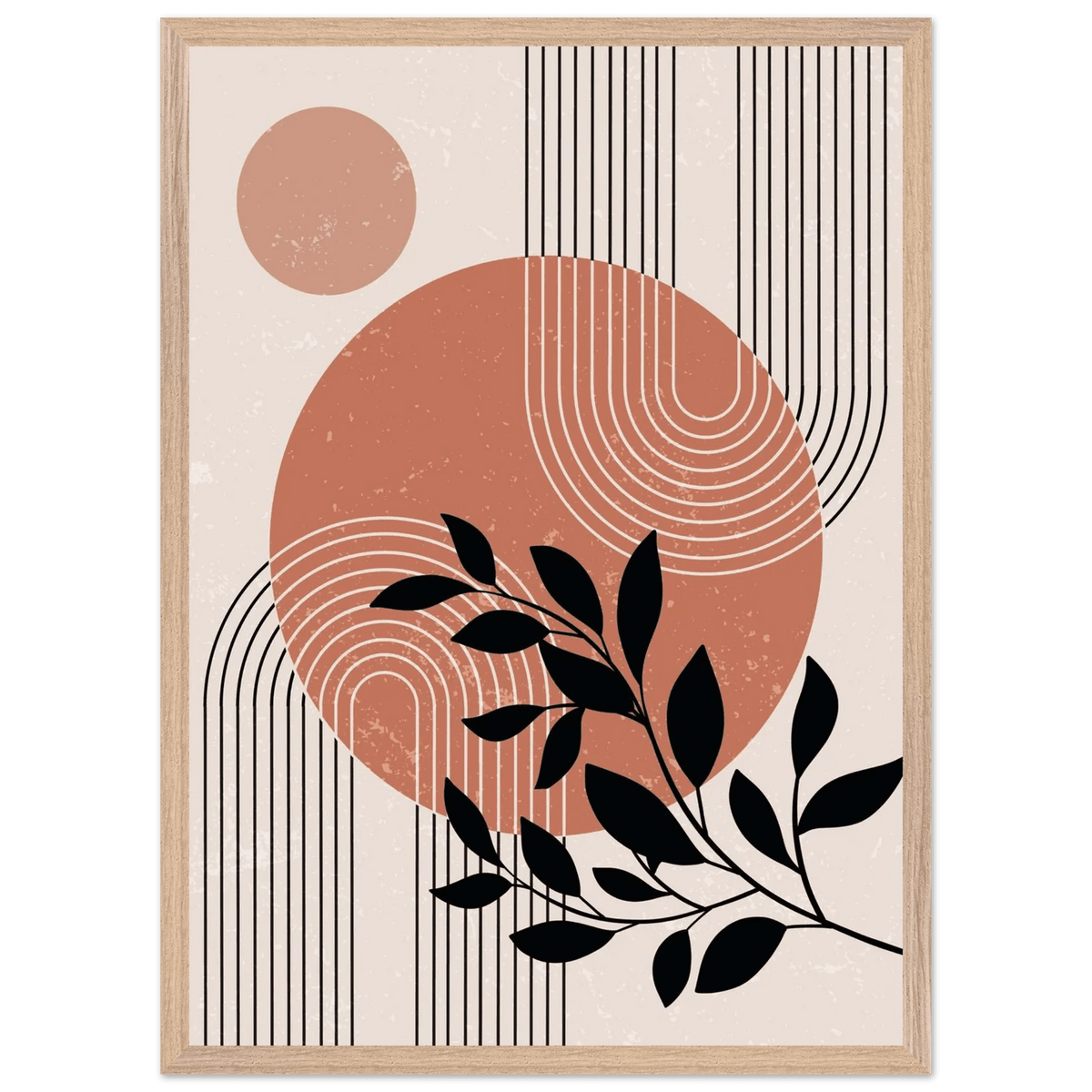 Tableau Minimaliste Soleil Abstrait & Feuillage - The Art Avenue