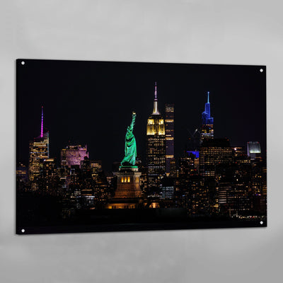 Tableau New York Statue de la Liberté Manhattan Skyline Nuit - The Art Avenue