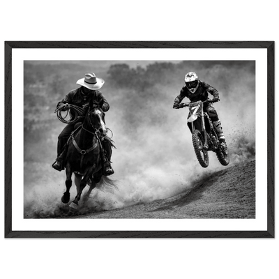 Tableau Noir et Blanc Cowboy Motocross - The Art Avenue