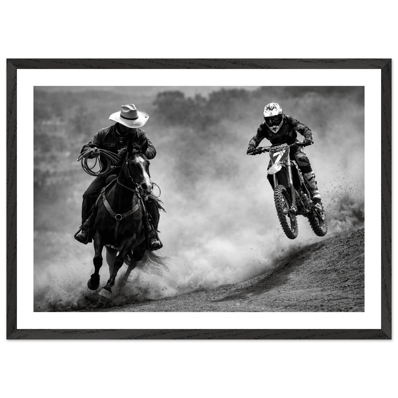 Tableau Noir et Blanc Cowboy Motocross - The Art Avenue