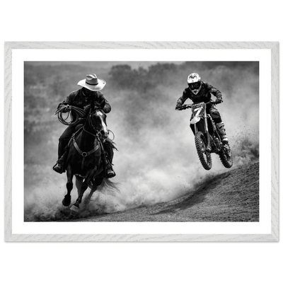 Tableau Noir et Blanc Cowboy Motocross - The Art Avenue