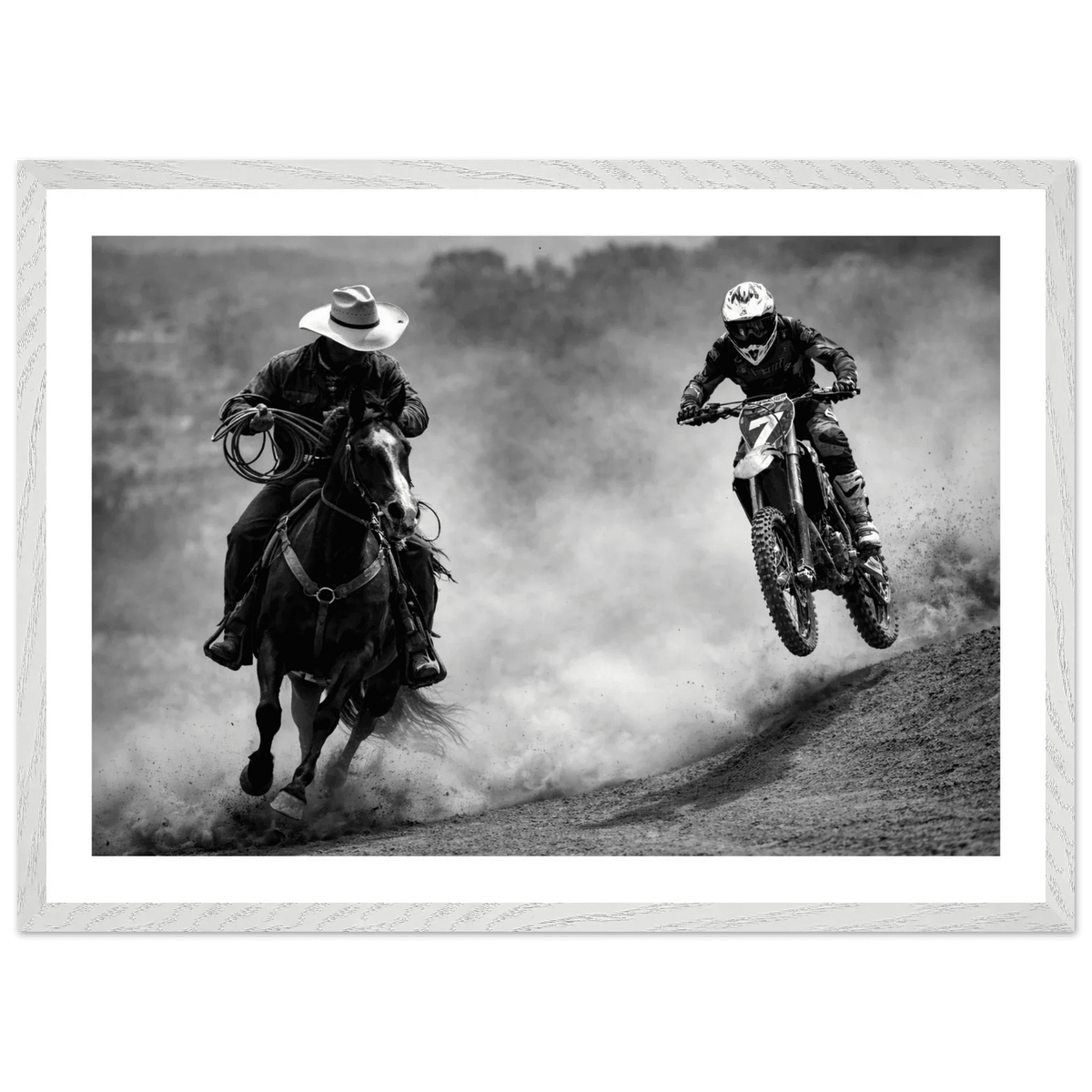 Tableau Noir et Blanc Cowboy Motocross - The Art Avenue