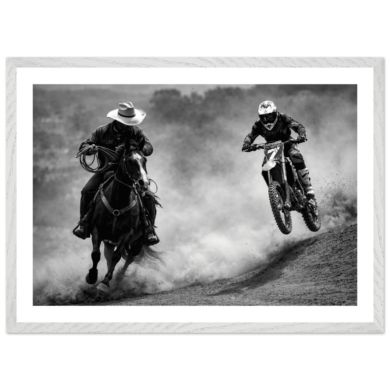 Tableau Noir et Blanc Cowboy Motocross - The Art Avenue