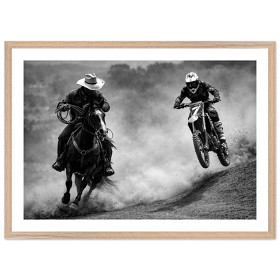 Tableau Noir et Blanc Cowboy Motocross - The Art Avenue