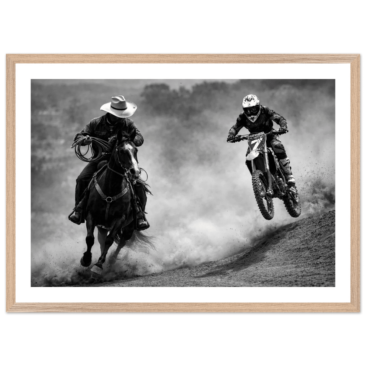 Tableau Noir et Blanc Cowboy Motocross - The Art Avenue