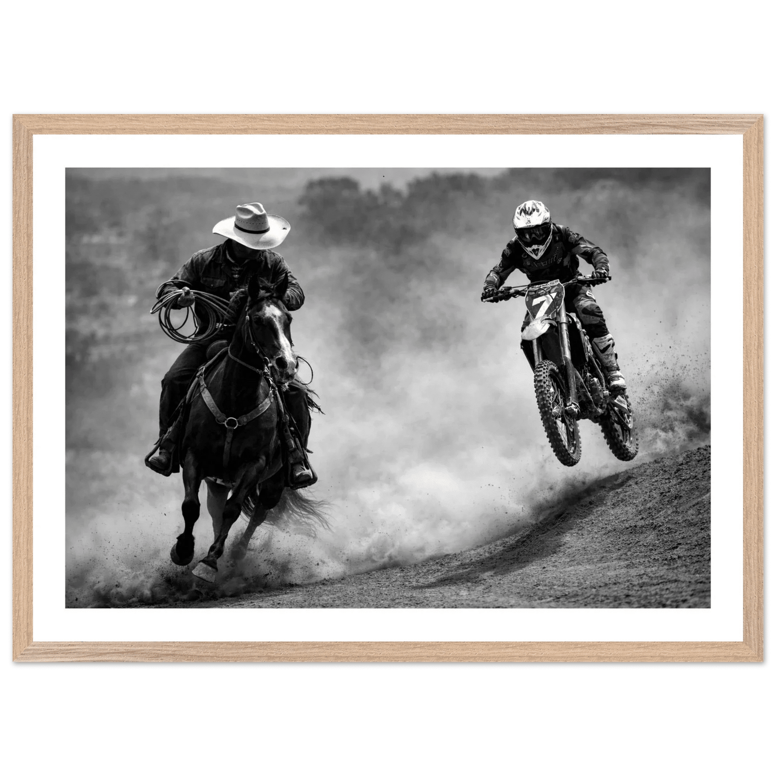 Tableau Noir et Blanc Cowboy Motocross - The Art Avenue