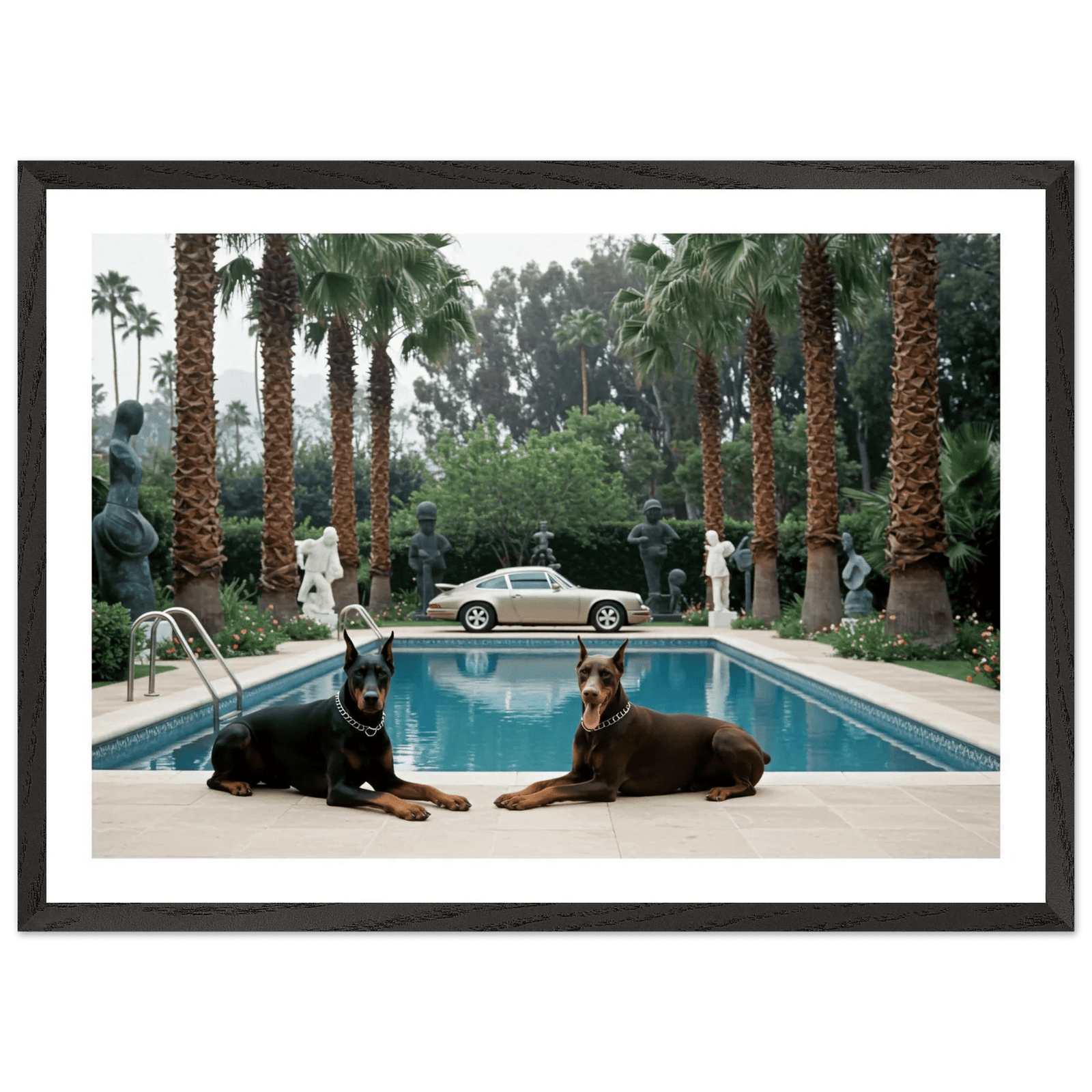 Tableau Photographie Piscine Élégante et Dobermans - The Art Avenue