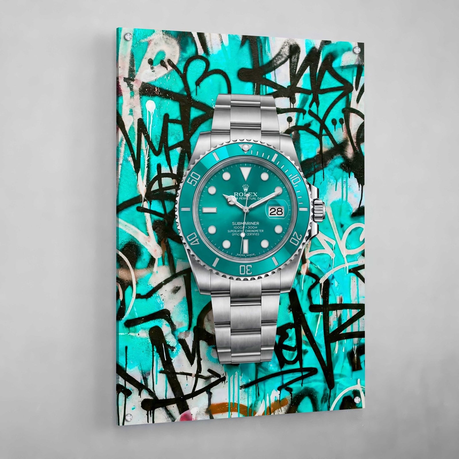 Tableau Rolex Graffiti Turquoise - The Art Avenue