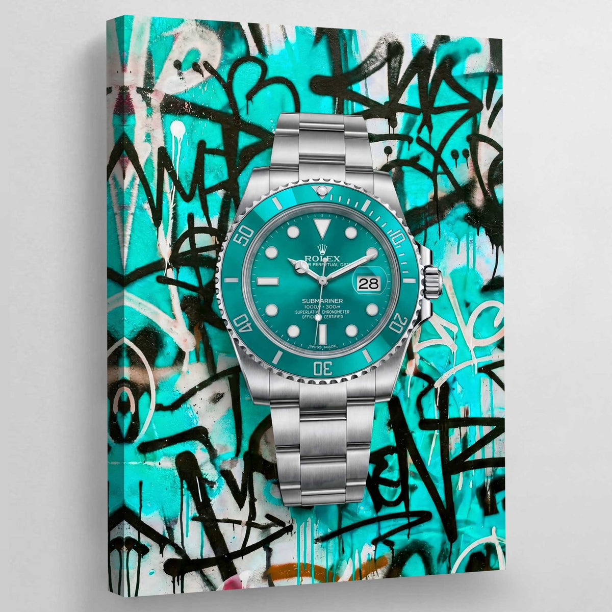Tableau Rolex Graffiti Turquoise - The Art Avenue