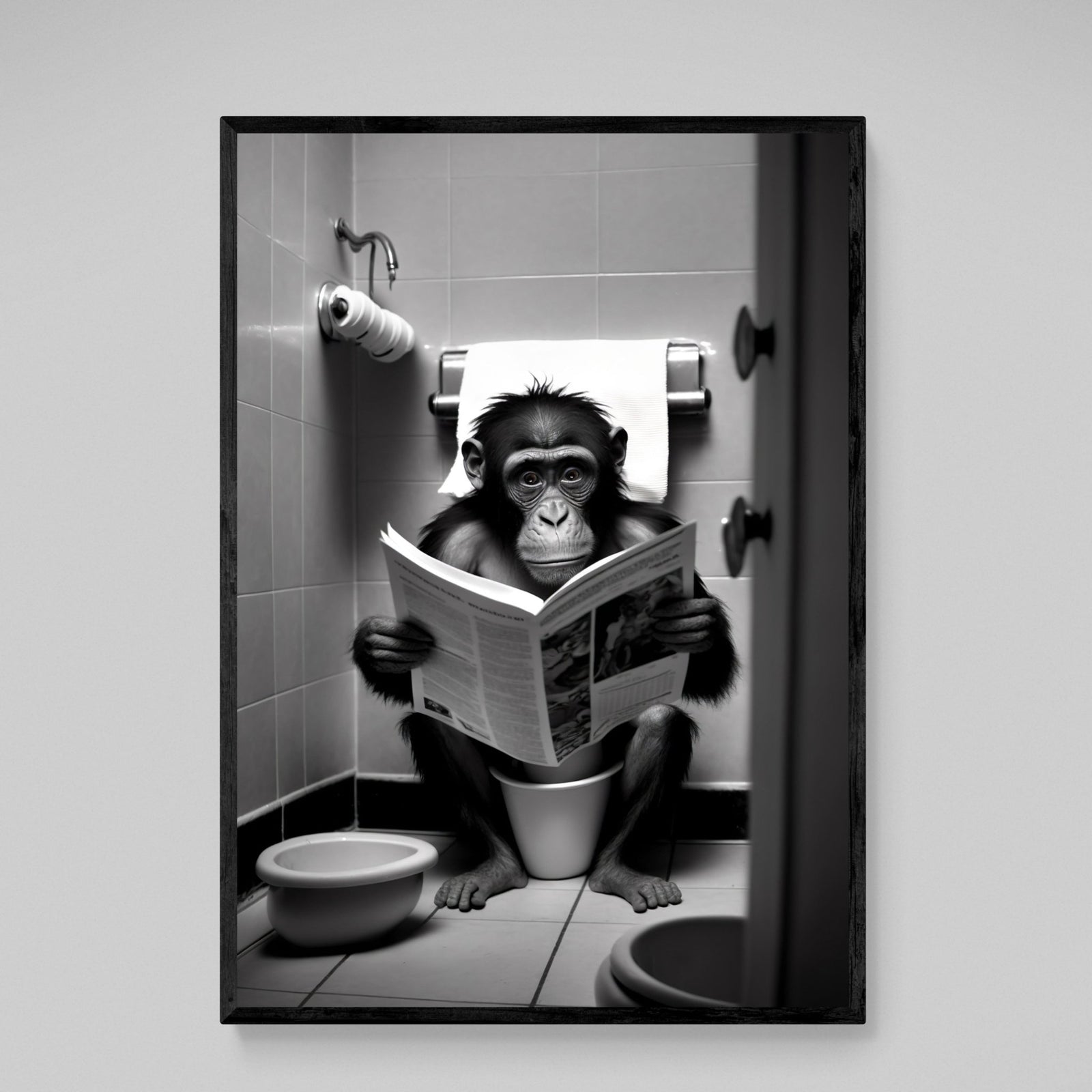 Tableau Singe Toilettes Noir et Blanc - The Art Avenue