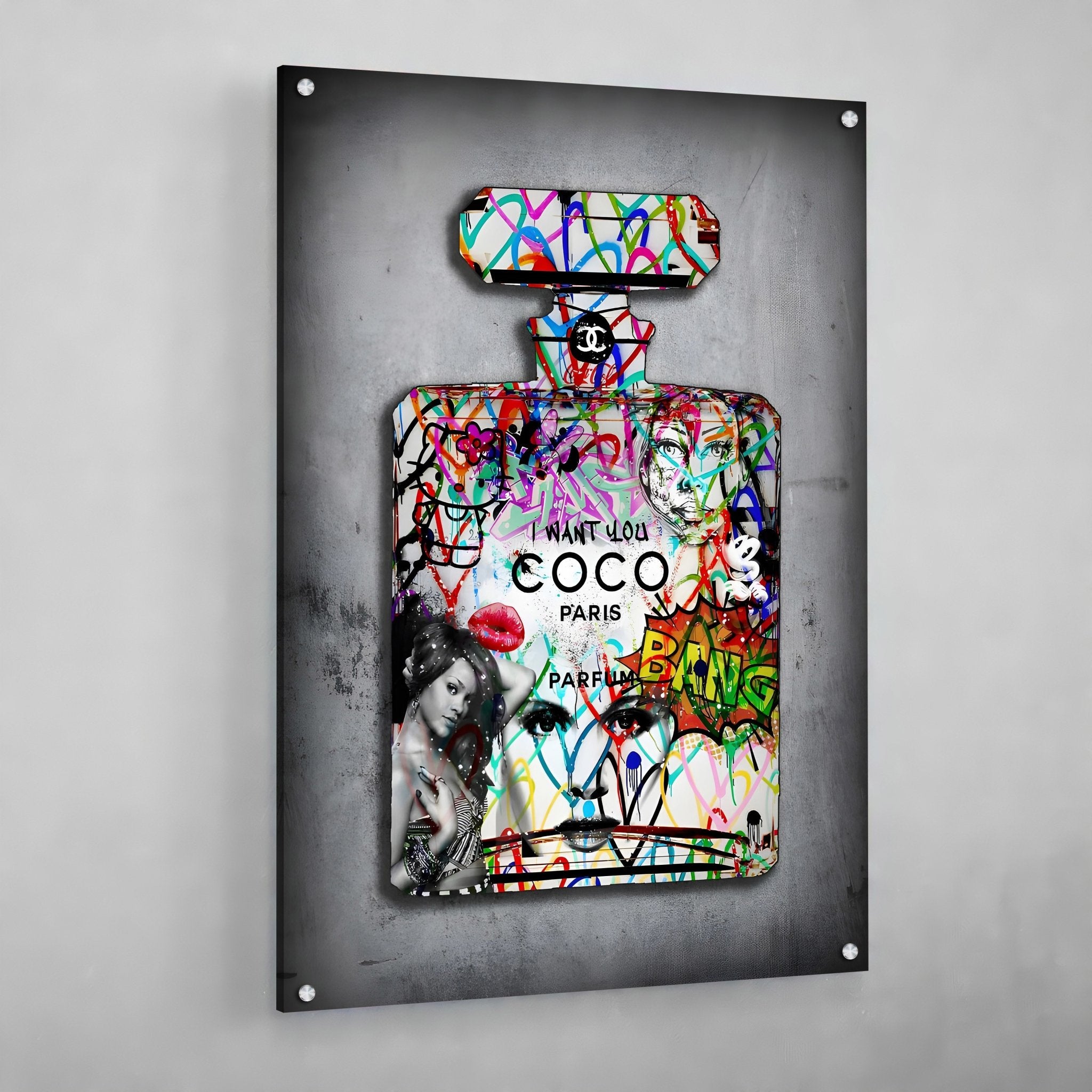 Tableau Coco Chanel gris pop art | Tableau-toile™