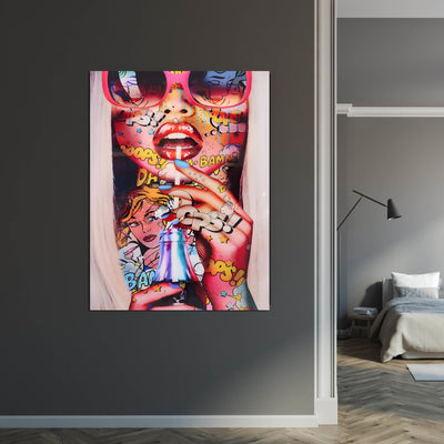 Tableau Pop Art Stickers Visage Femme - The Art Avenue