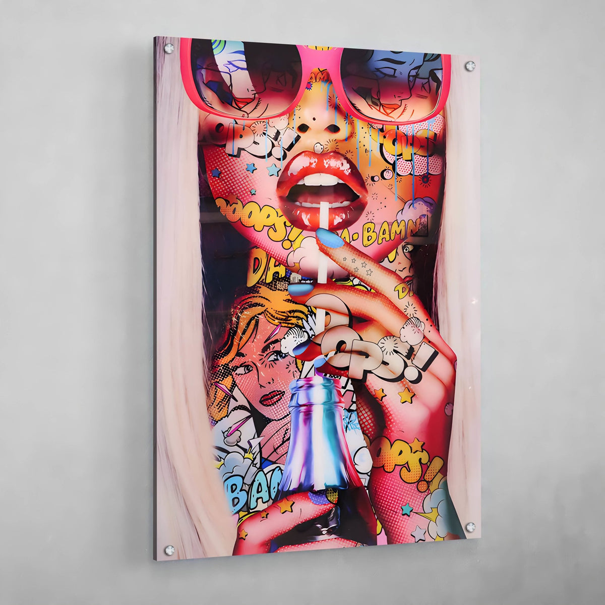 Tableau Pop Art Stickers Visage Femme - The Art Avenue