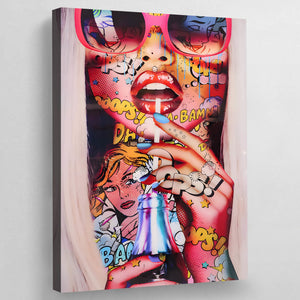 Tableau Pop Art Stickers Visage Femme - The Art Avenue